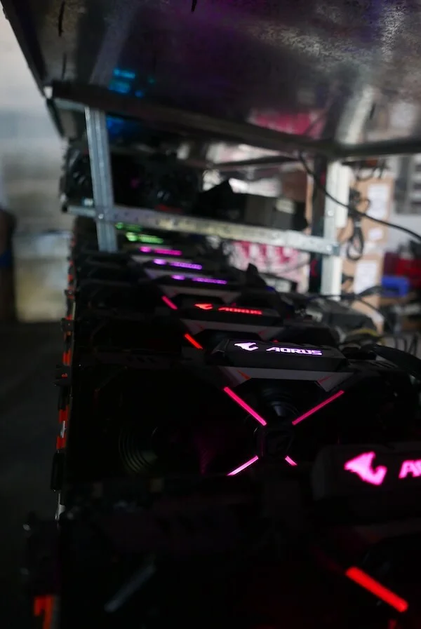 Row of graphics cards in the facility